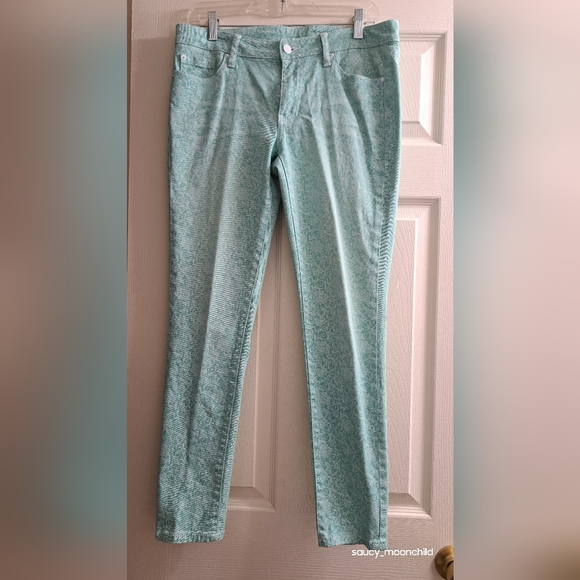 Bisou Bisou • Seafoam Green Pastel Spring Floral Printed Skinny Jeans Womens 10 - Picture 5 of 11